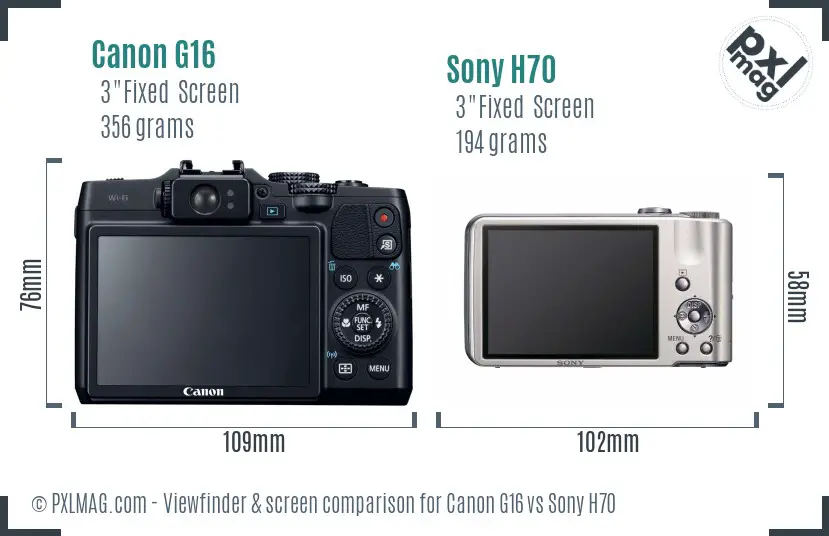 Canon G16 vs Sony H70 Screen and Viewfinder comparison