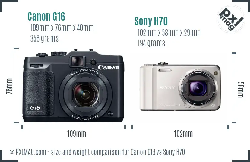 Canon G16 vs Sony H70 size comparison