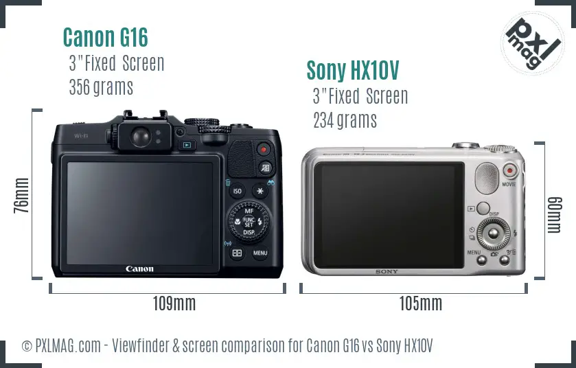 Canon G16 vs Sony HX10V Screen and Viewfinder comparison