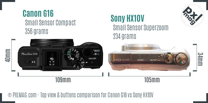 Canon G16 vs Sony HX10V top view buttons comparison