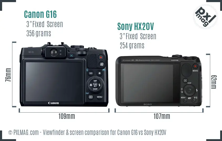 Canon G16 vs Sony HX20V Screen and Viewfinder comparison Canon G16 vs Sony HX20V Screen and Viewfinder comparison