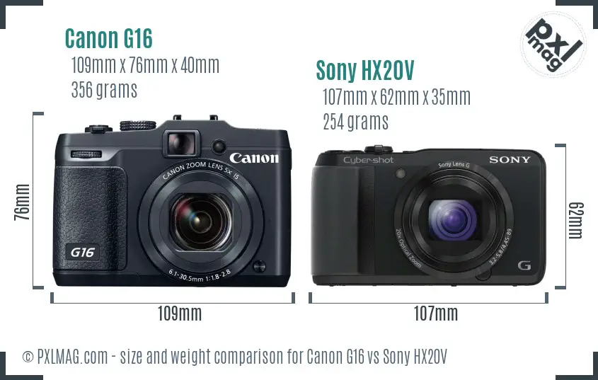 Canon G16 vs Sony HX20V size comparison Canon G16 vs Sony HX20V size comparison