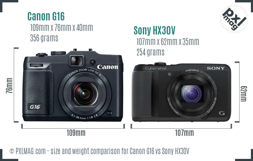 Canon G16 vs Sony HX30V size comparison Canon G16 vs Sony HX30V size comparison