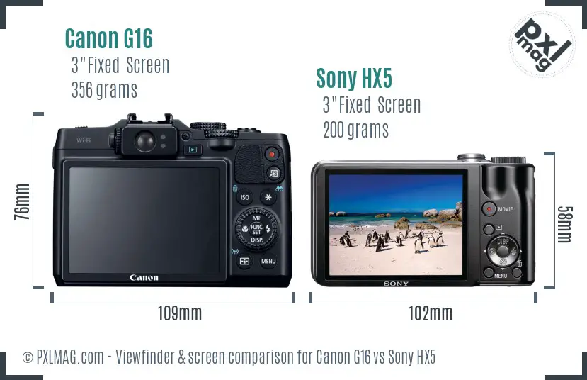 Canon G16 vs Sony HX5 Screen and Viewfinder comparison