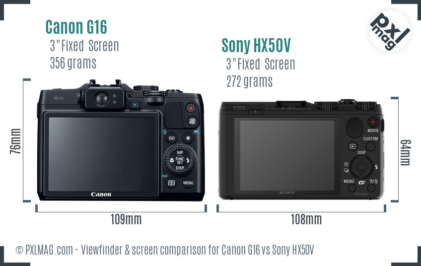 Canon G16 vs Sony HX50V Screen and Viewfinder comparison