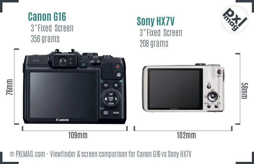 Canon G16 vs Sony HX7V Screen and Viewfinder comparison