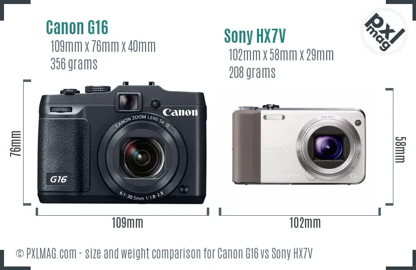 Canon G16 vs Sony HX7V size comparison