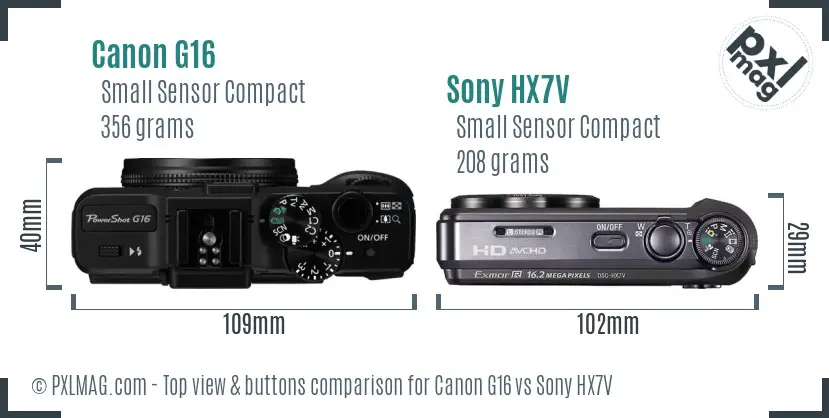 Canon G16 vs Sony HX7V top view buttons comparison