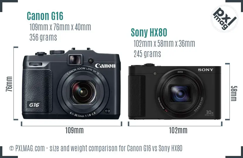 Canon G16 vs Sony HX80 size comparison