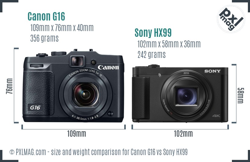 Canon G16 vs Sony HX99 size comparison Canon G16 vs Sony HX99 size comparison