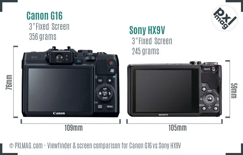 Canon G16 vs Sony HX9V Screen and Viewfinder comparison