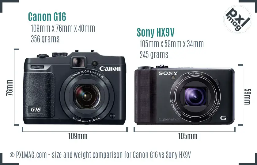 Canon G16 vs Sony HX9V size comparison