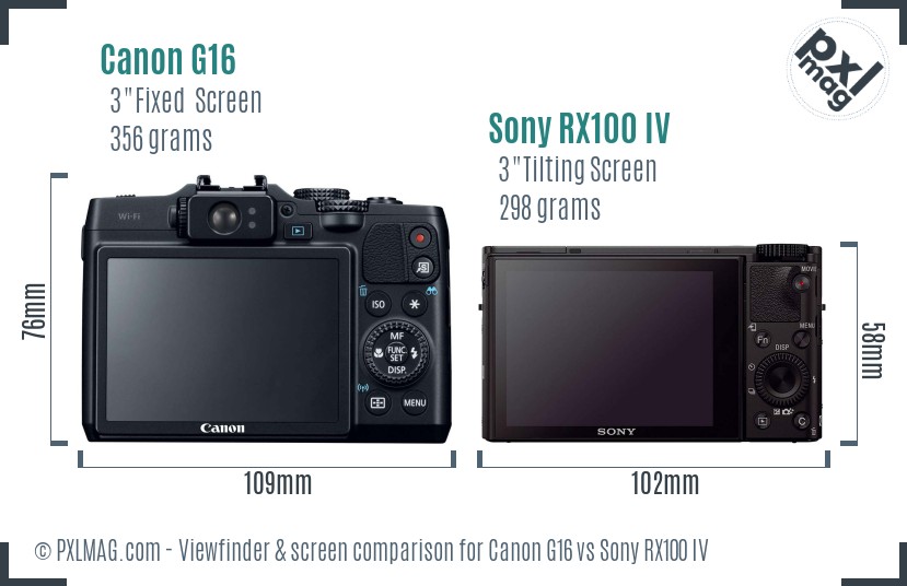 Canon G16 vs Sony RX100 IV Screen and Viewfinder comparison