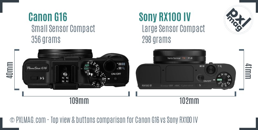 Canon G16 vs Sony RX100 IV top view buttons comparison