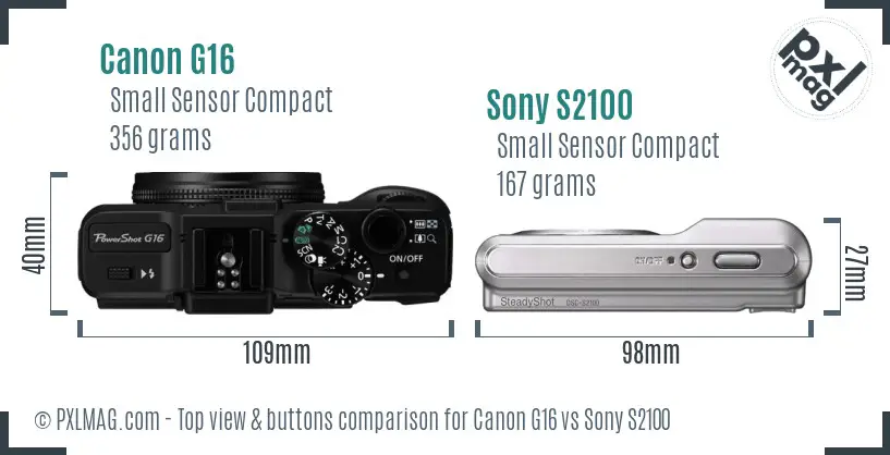 Canon G16 vs Sony S2100 top view buttons comparison