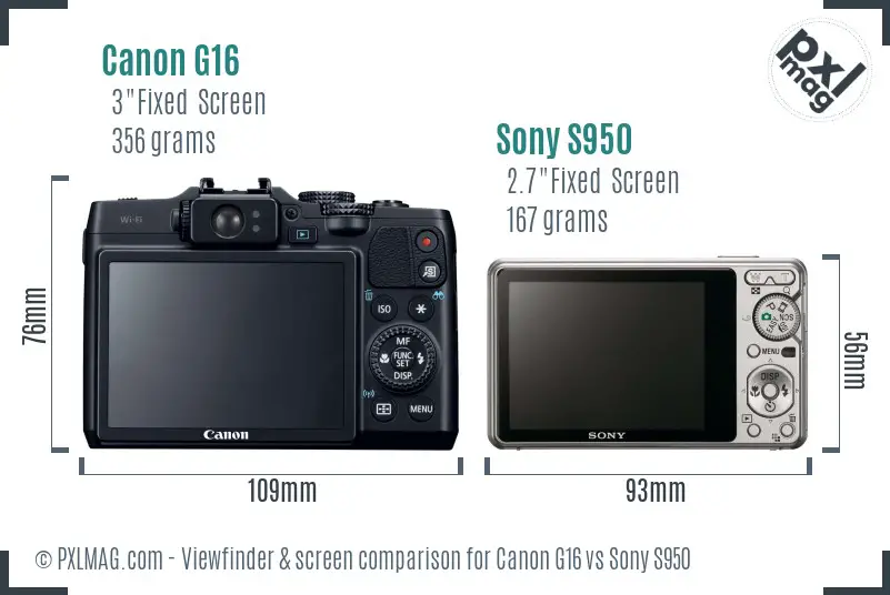 Canon G16 vs Sony S950 Screen and Viewfinder comparison