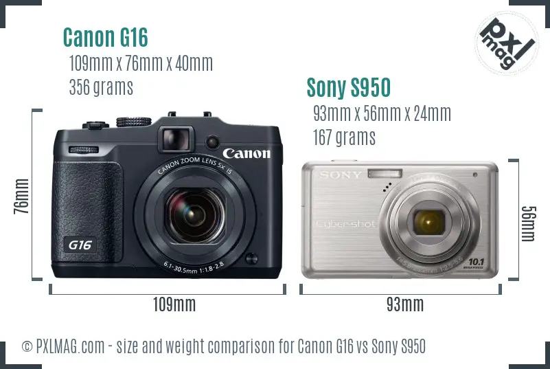 Canon G16 vs Sony S950 size comparison