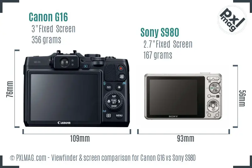 Canon G16 vs Sony S980 Screen and Viewfinder comparison