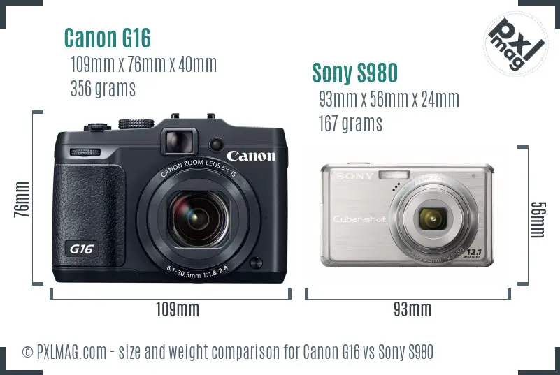 Canon G16 vs Sony S980 size comparison