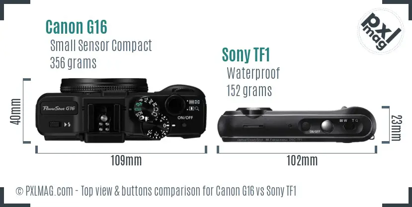 Canon G16 vs Sony TF1 top view buttons comparison