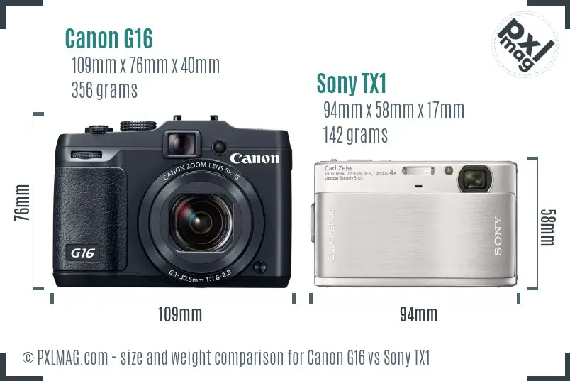 Canon G16 vs Sony TX1 size comparison