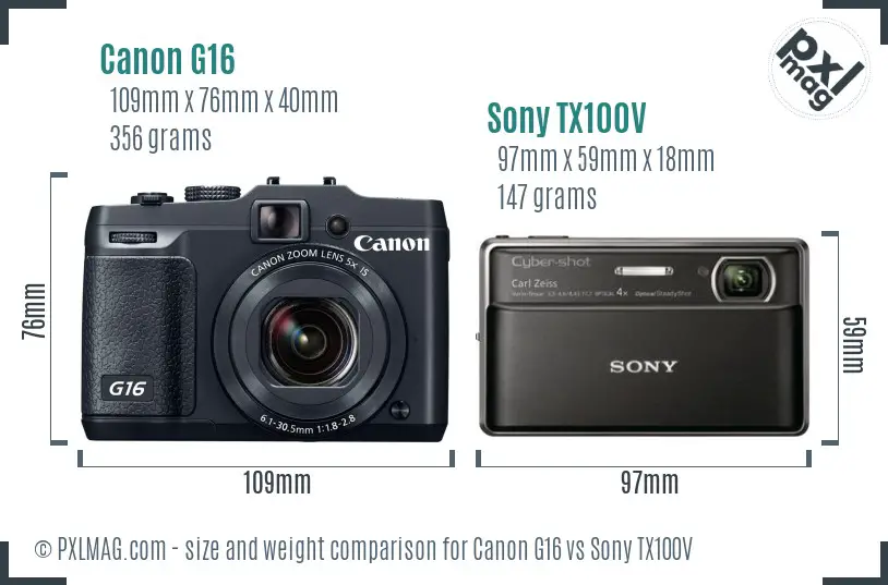 Canon G16 vs Sony TX100V size comparison