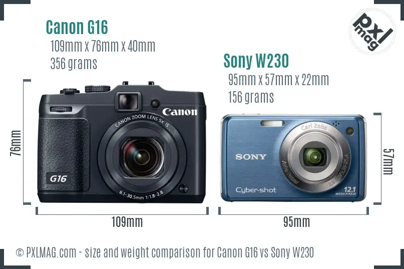 Canon G16 vs Sony W230 size comparison
