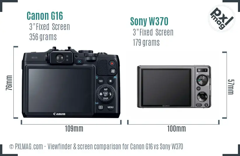 Canon G16 vs Sony W370 Screen and Viewfinder comparison