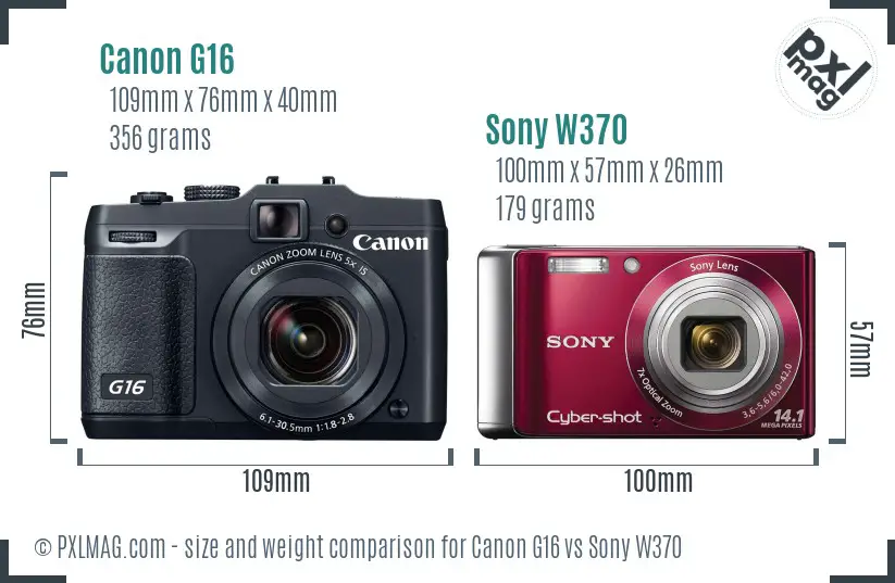 Canon G16 vs Sony W370 size comparison