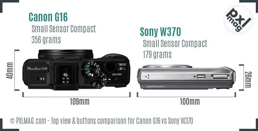 Canon G16 vs Sony W370 top view buttons comparison