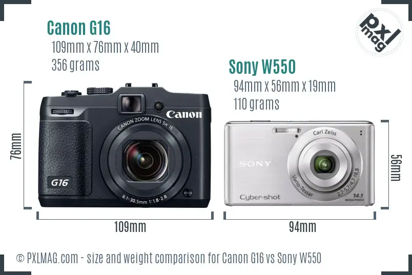 Canon G16 vs Sony W550 size comparison