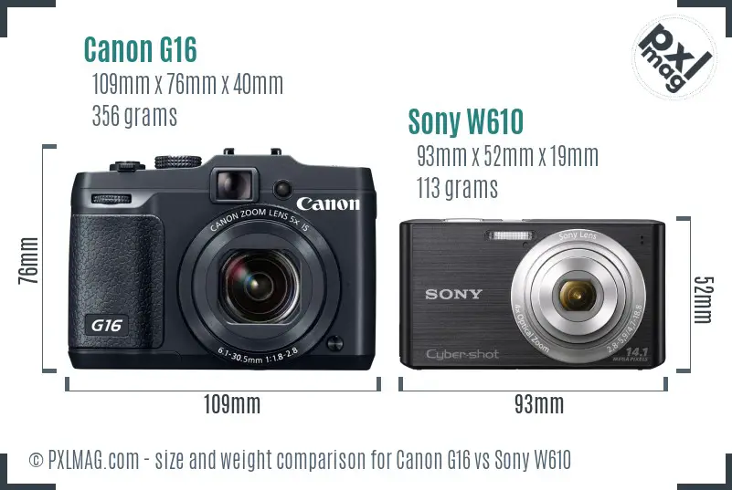 Canon G16 vs Sony W610 size comparison