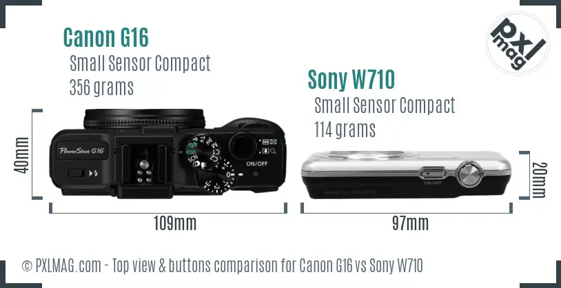 Canon G16 vs Sony W710 top view buttons comparison