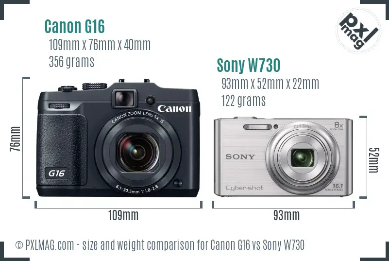Canon G16 vs Sony W730 size comparison