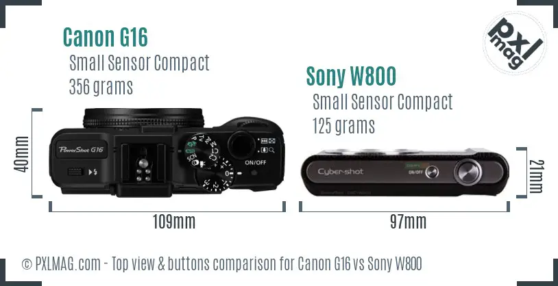 Canon G16 vs Sony W800 top view buttons comparison