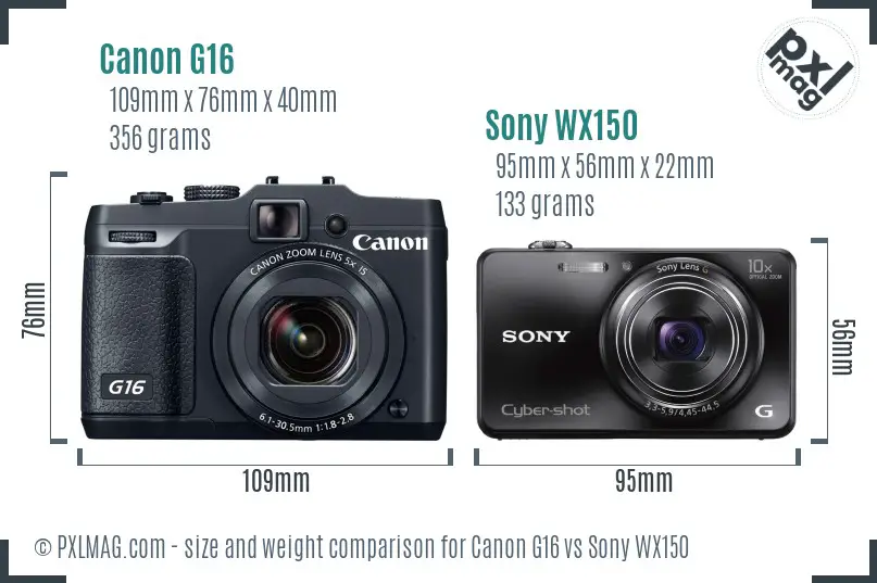 Canon G16 vs Sony WX150 size comparison