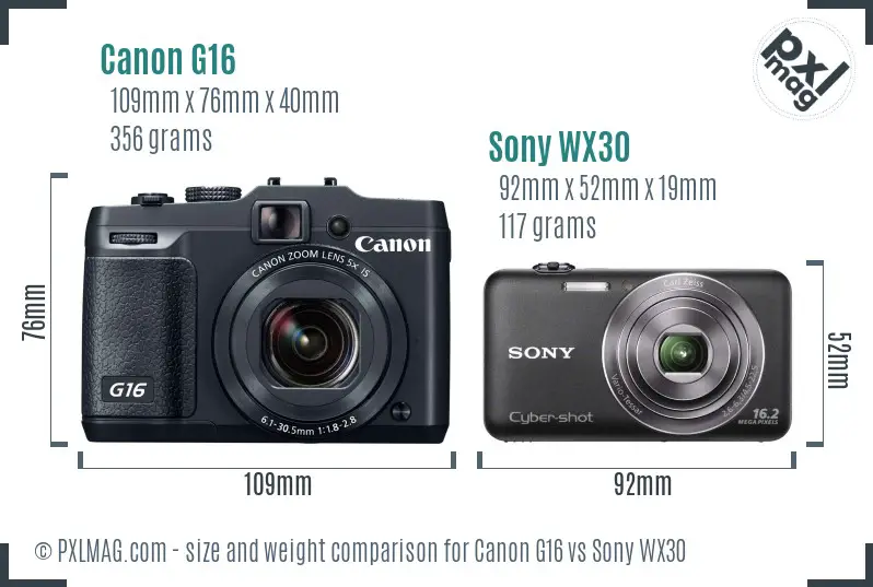 Canon G16 vs Sony WX30 size comparison
