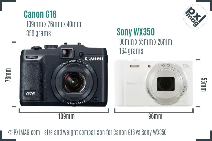 Canon G16 vs Sony WX350 size comparison