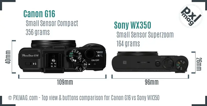 Canon G16 vs Sony WX350 top view buttons comparison