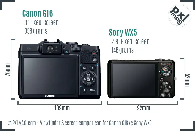 Canon G16 vs Sony WX5 Screen and Viewfinder comparison
