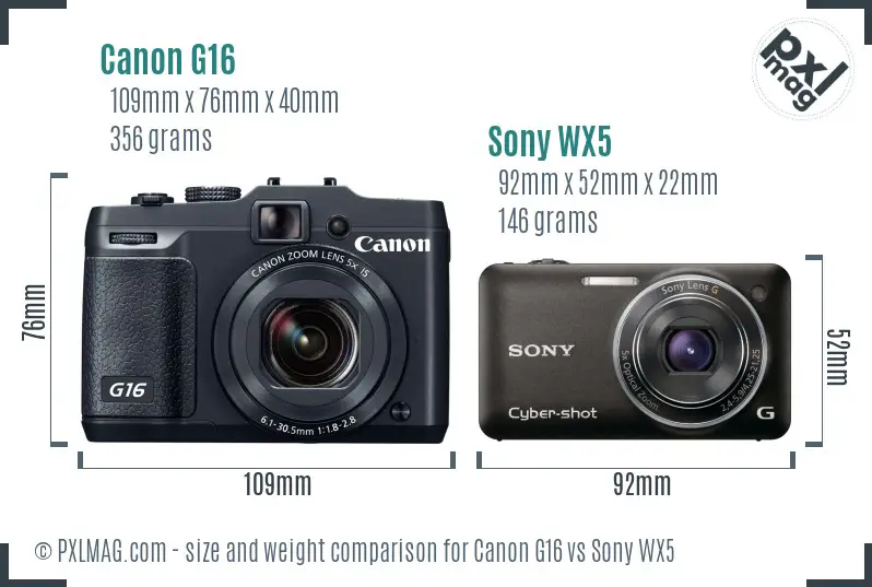 Canon G16 vs Sony WX5 size comparison