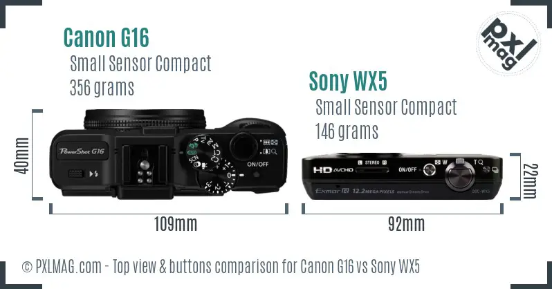 Canon G16 vs Sony WX5 top view buttons comparison