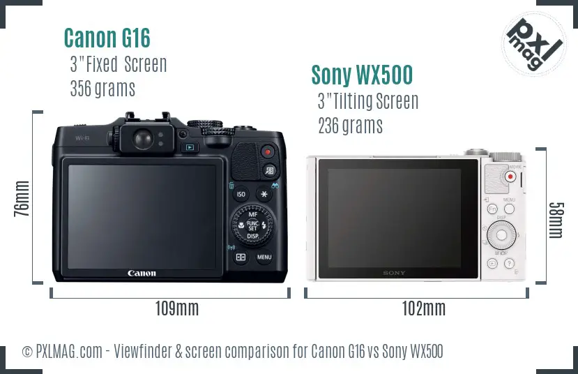 Canon G16 vs Sony WX500 Screen and Viewfinder comparison