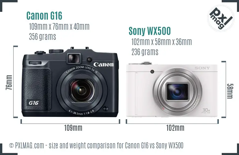 Canon G16 vs Sony WX500 size comparison