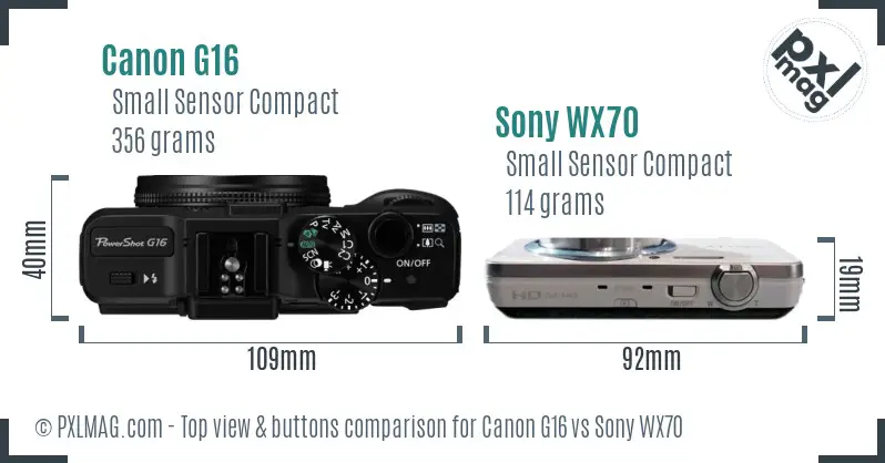 Canon G16 vs Sony WX70 top view buttons comparison