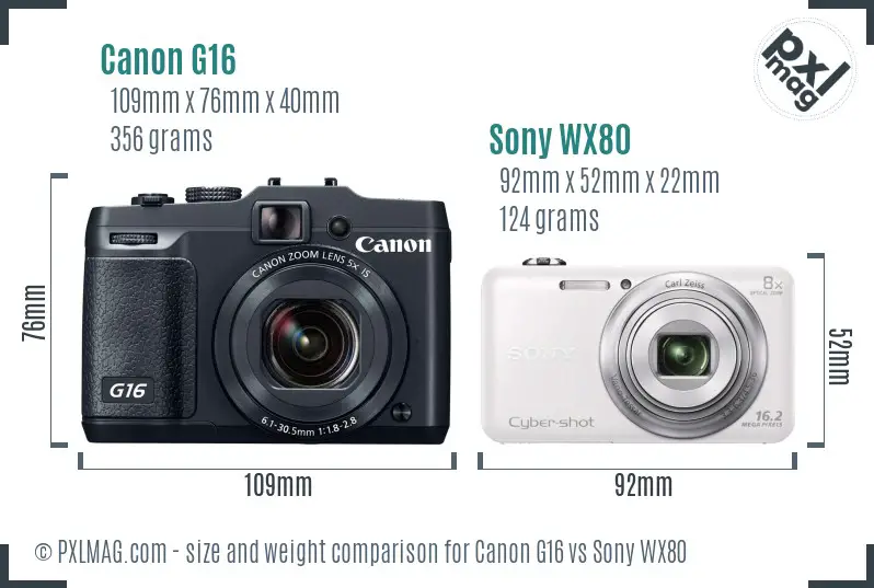 Canon G16 vs Sony WX80 size comparison