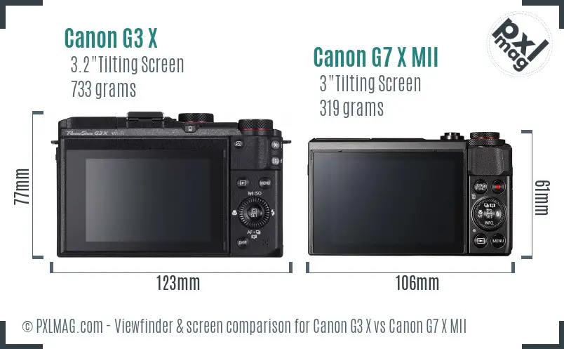 Canon G3 X vs Canon G7 X MII Screen and Viewfinder comparison