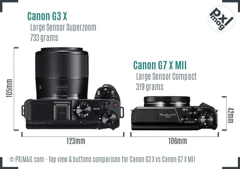 Canon G3 X vs Canon G7 X MII top view buttons comparison