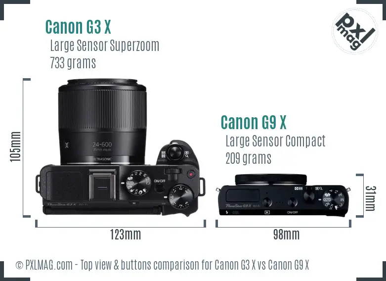 Canon G3 X vs Canon G9 X top view buttons comparison Canon G3 X vs Canon G9 X top view buttons comparison