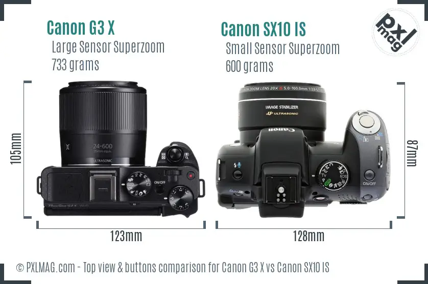 Canon G3 X vs Canon SX10 IS top view buttons comparison